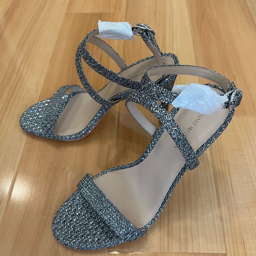 Stuart Weitzman Crystal Buckle 95 Glitter Sandal - Picture 5 of 8